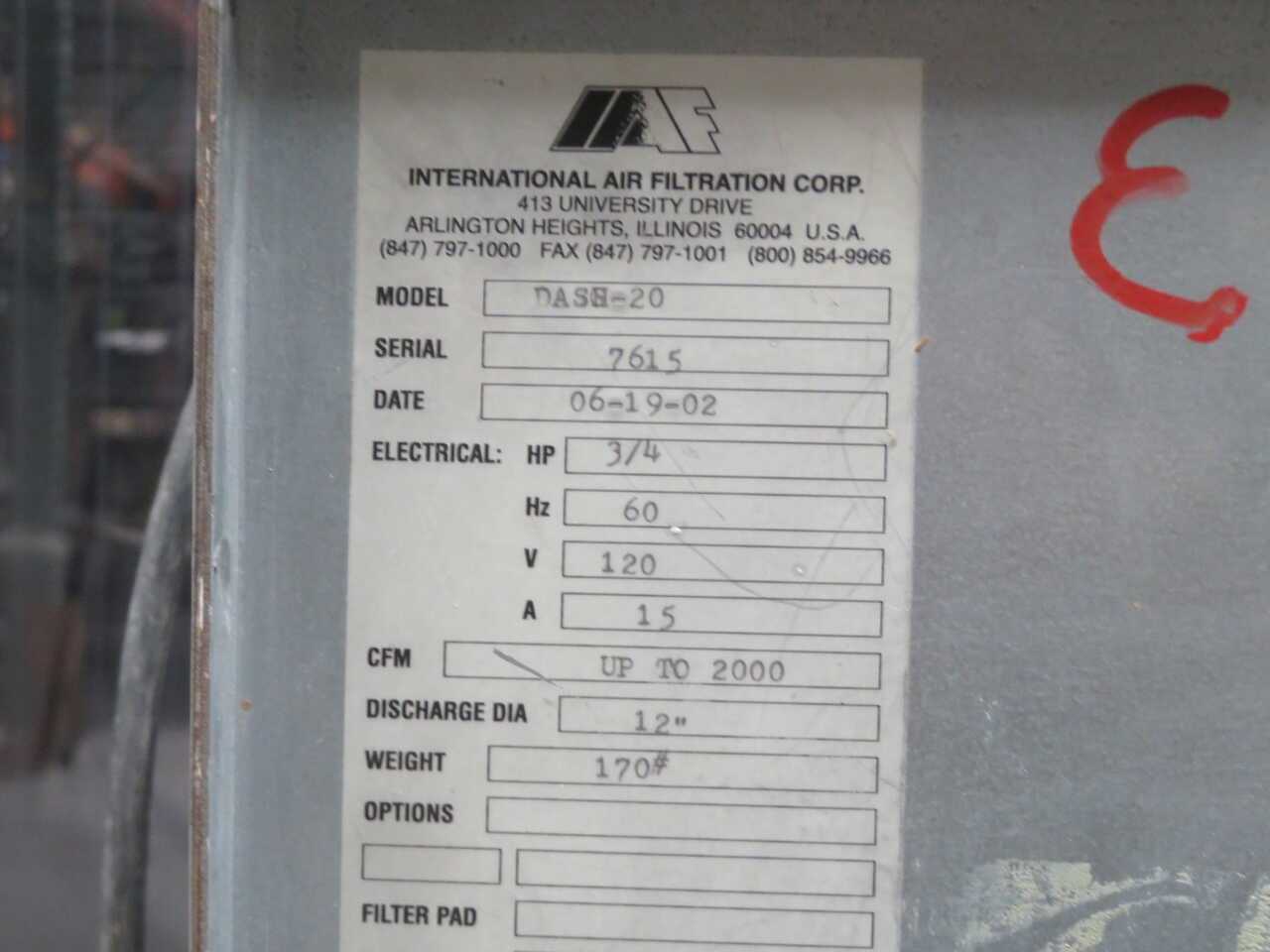 INTERNATIONAL AIR FILTRATION DASH-20 PORTABLE HEPA ROOM AIR FILTRATION / NEGATIVE AIR MACHINE, CASTE - AIR FILTRATION