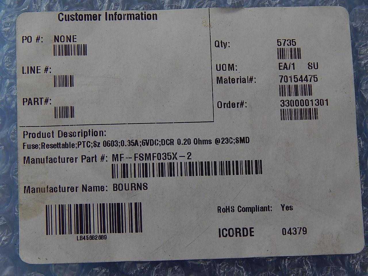 Lot Of 5700 Bourns MF-FSMF035X-2 Resettable Fuses - PPTC 6V 40A T88537 - FUSES