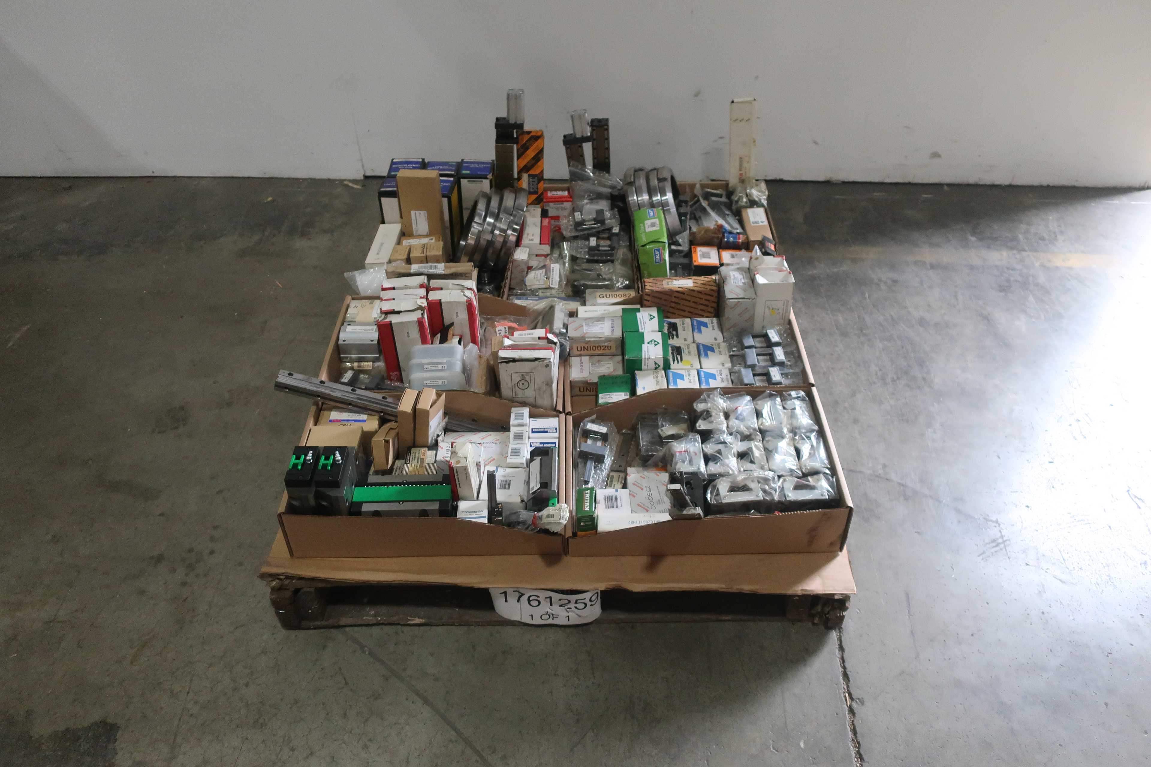 SKU 1761259 - PALLET OF ASSORTED BALL SCREW, LINEAR, AND THRUST BEARINGS - BEARINGS