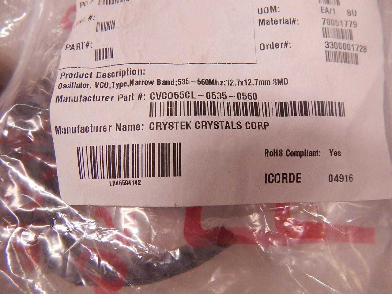 LOT OF 25 CRYSTEK CRYSTALS CVC055CL-0535-0560 OSCILLATOR VCO; TYPE NARROW BAND; 535-560 MHZ; 12.7X12 - ELECTRONIC COMPONENTS