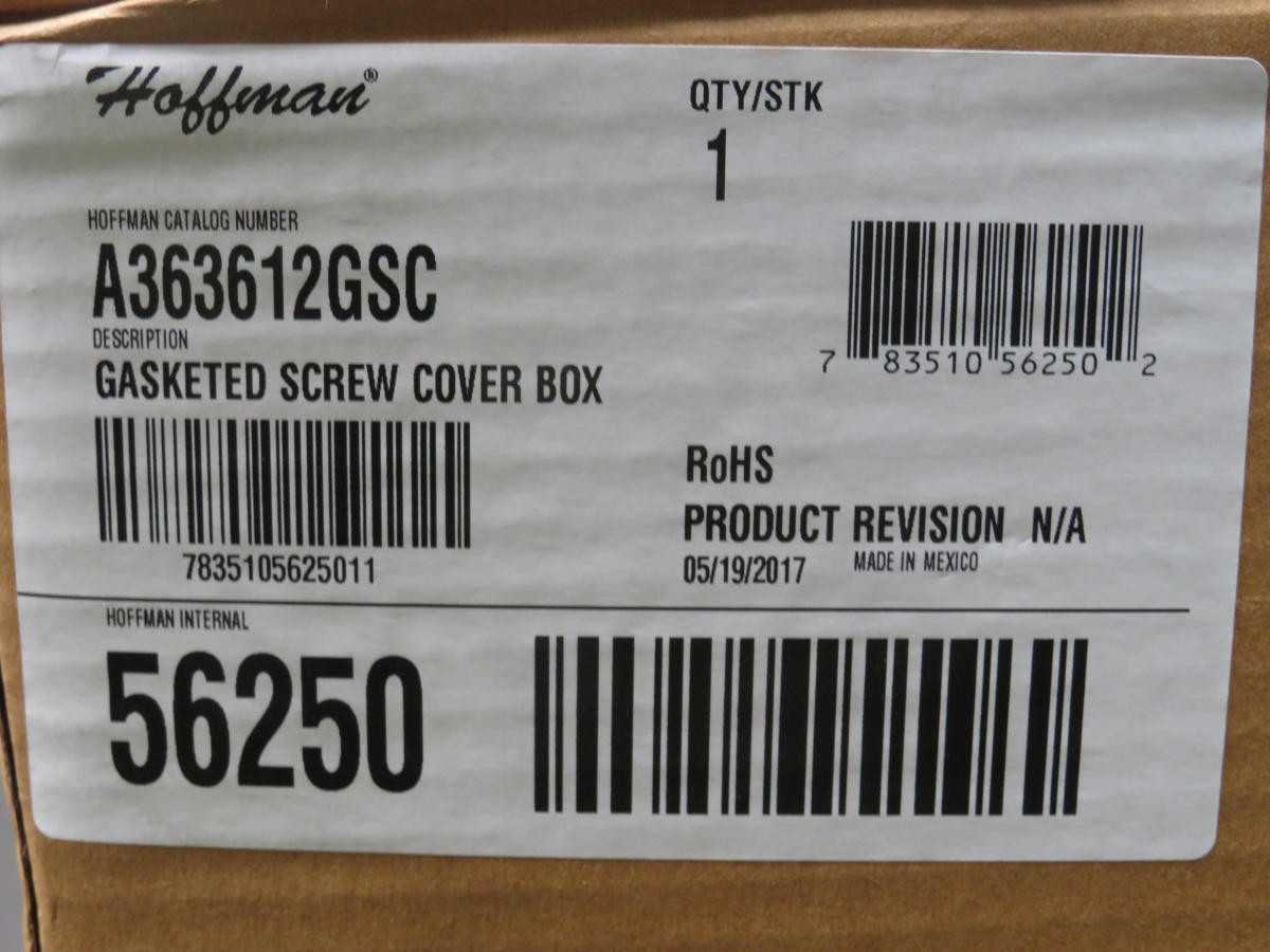 HOFFMAN A363612GSC GASKETED SCREW COVER BOX TYPE 3 36X36X12 STEEL T191998 - ELECTRICAL ENCLOSURES
