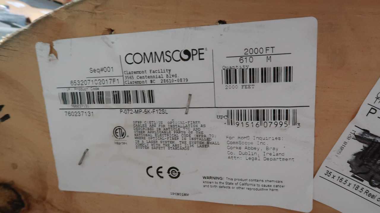COMMSCOPE P-072-MP-5K-F12SL FIBER OPTIC CABLE 72 FIBER MULTI MODE OM4 2000 FT T147670 - FIBER OPTIC CABLE