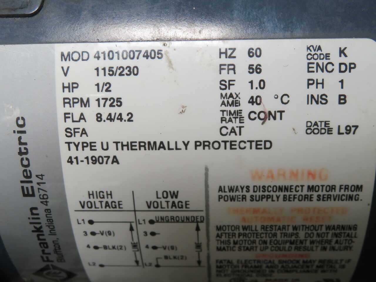 FRANKLIN ELECTRIC 4101007405 DUO SEAL VACCUM PUMP T271676 - VACUUM PUMP