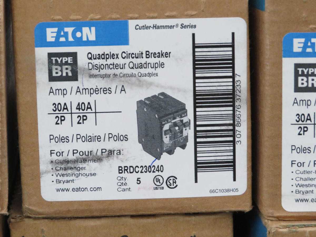 Lot Of 5 Eaton BRDC230240 A3040CTN Quadplex Circuit Breaker 30A/2P 40A/2P 120/240V 4 Pole - CIRCUIT BREAKERS