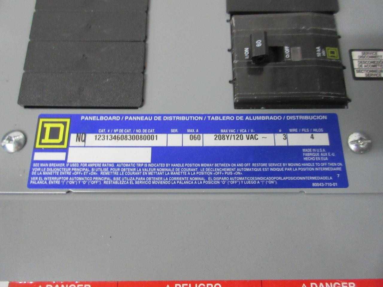 SQUARE D 12313460830080001 ELECTRICAL POWER DISTRIBUTION PANEL 120/208 3 PH 4 WIRE - PANELBOARDS