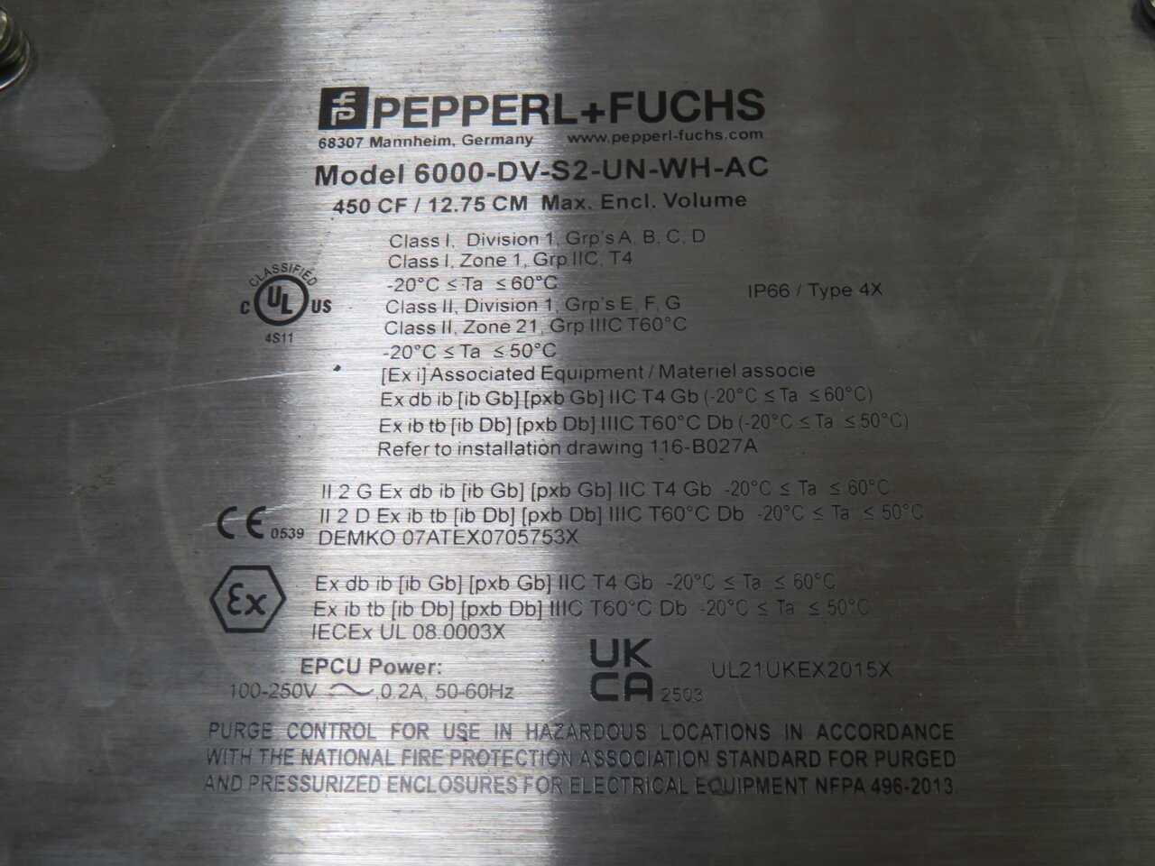 PEPPERL & FUCHS 6000-DV-S2-UN-WH-AC PURGE SYSTEM CONTROL UNIT T271691 - SOLENOID VALVE