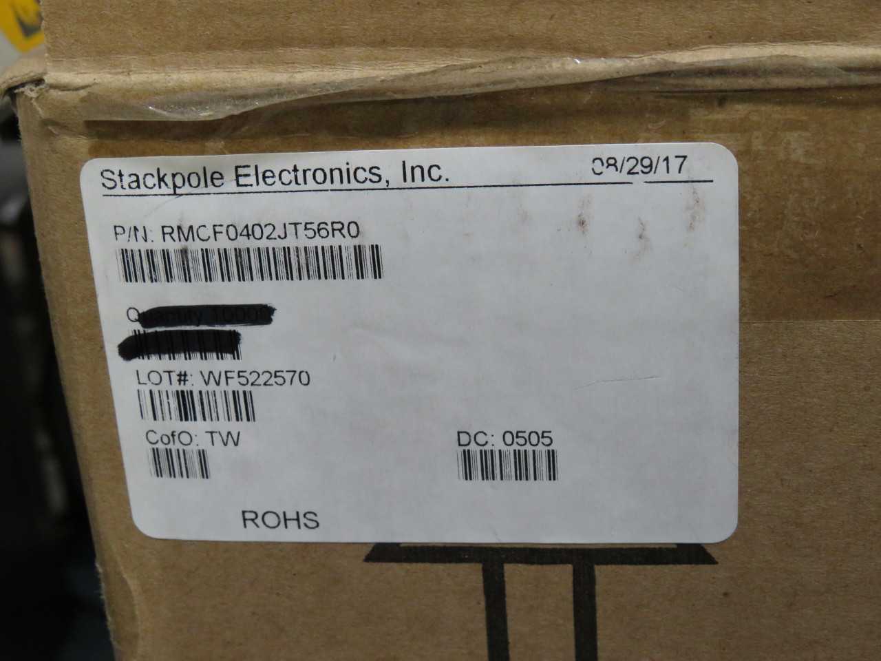 LOT OF 500000 SEI RMC 116S 56 5% R RMCF0402JT56R0 ±5% 0.063W 1/16W CHIP RESISTOR 0402 (1005 METRIC) - ELECTRICAL COMPONENTS
