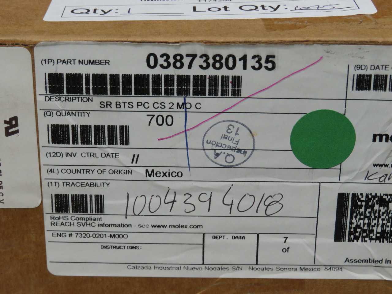 LOT OF 675 MOLEX 0387380135 TERMINAL BLOCKS SR BTS PC CS 2 MO C T174294 - TERMINAL BLOCKS