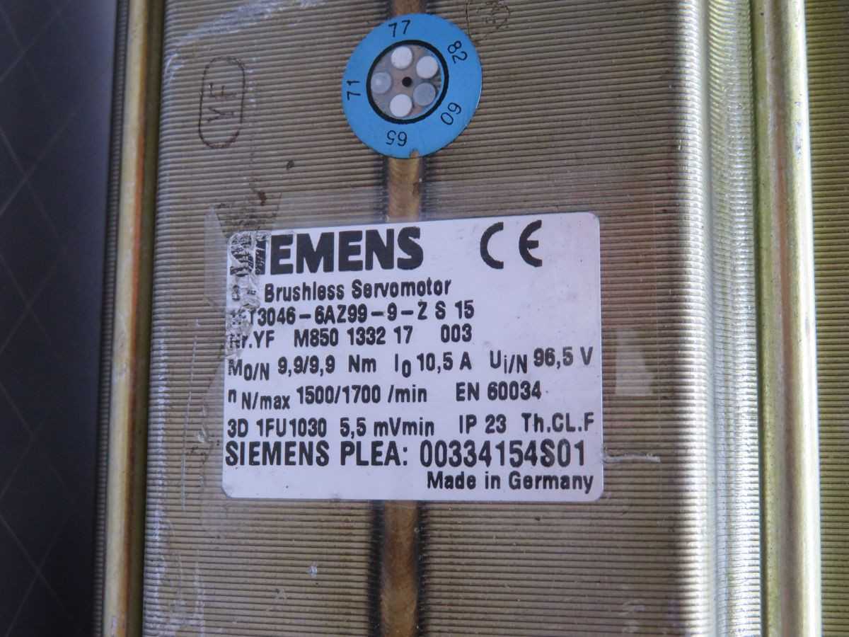 SIEMENS 1FT3046-6AZ99-9-Z S 15 BRUSHLESS SERVOMOTOR T253511 - SERVO MOTORS
