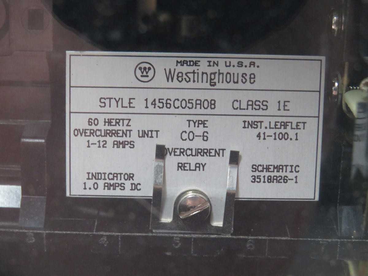 Westinghouse 1456C05A08 Class 1E Overcurrent Relay 1-12A 6-144A Type CO-6 - PROTECTION RELAY