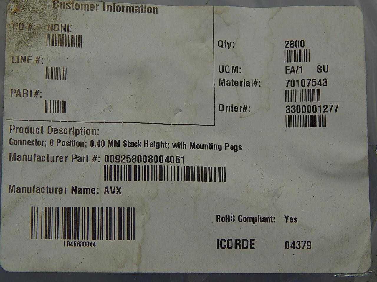 LOT OF 1400 ELCO EUROPE KYOCERA 009258008004061 BATTERY CONTACTS 8P 0.40MM ULT LW STK MTG PCB LOC BO - UPS BATTERY