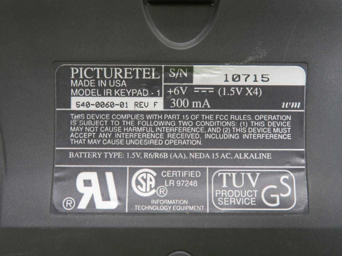 PICTURETEL 540-0060-01 IR KEYPAD T242958 - OPERATOR CONTROLS