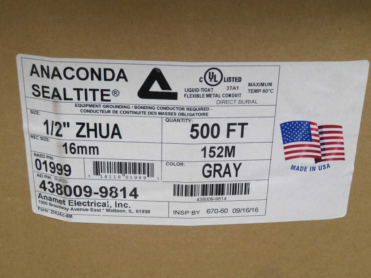 LOT OF 500 FT ANACONDA SEALTITE LIQUID TIGHT FLEXIBLE CONDUIT 1/2 IN GRAY T202360 - FLEXIBLE CONDUIT PIPE