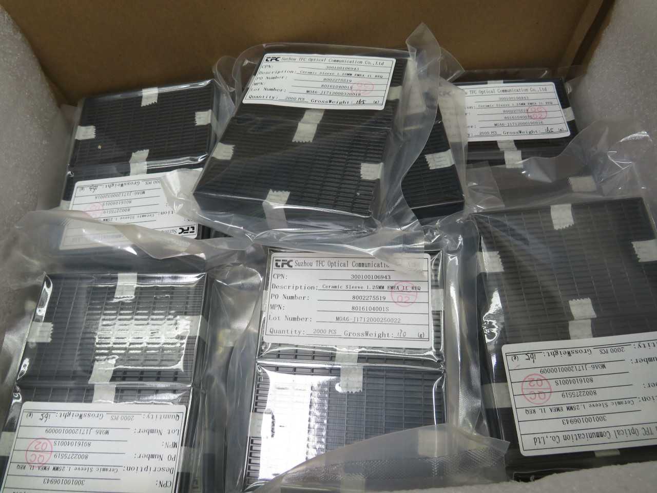 LOT OF 48000 SUZHOU TFC OPTICAL COMMUNICATION 300100106943 CERAMIC SLEEVE 1.25MM EMEA IL TREQ T19068 - FIBER OPTIC CABLE