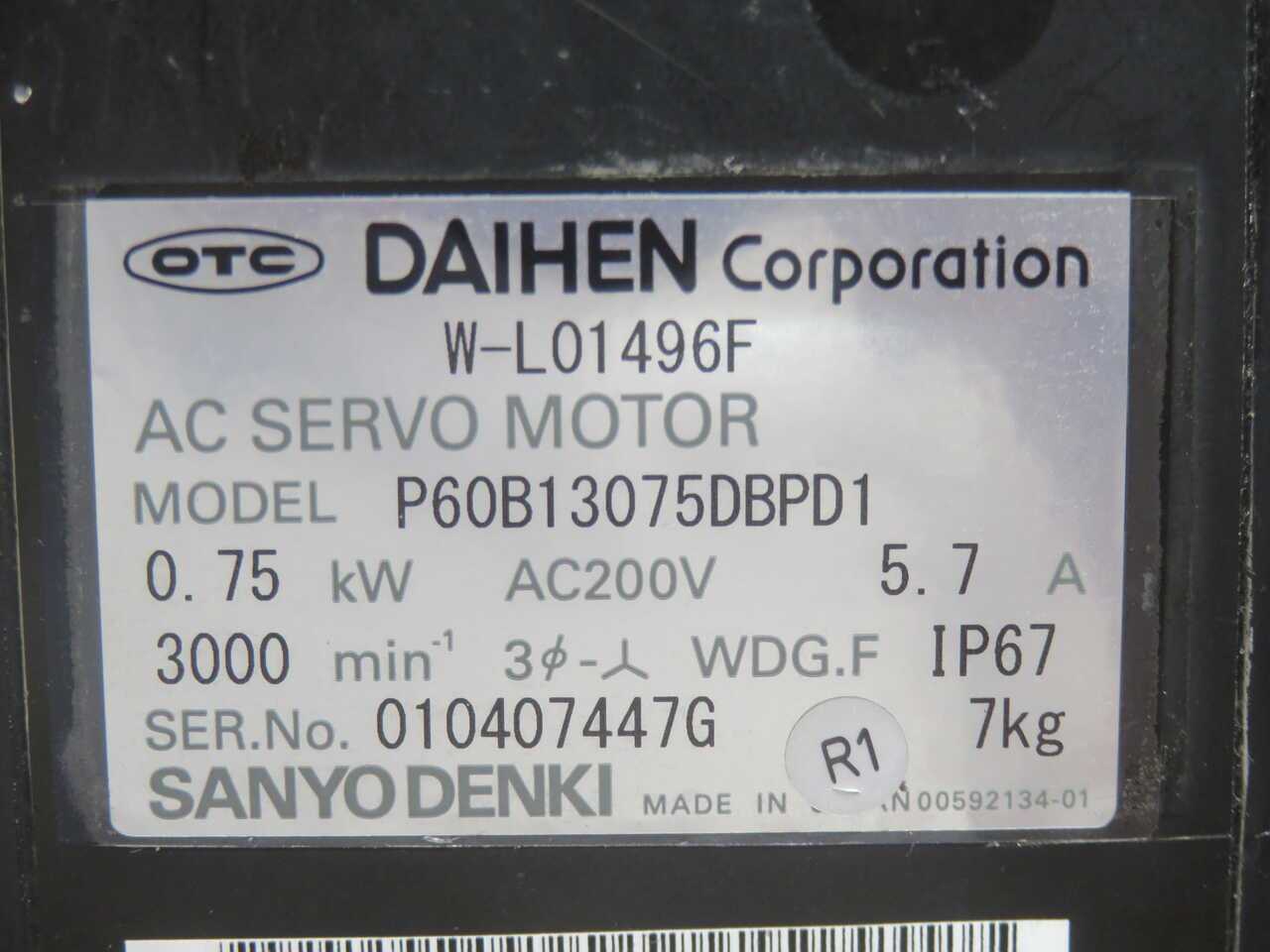 Daihen W-L01496F P60B13075DBPD1 AC Servo Motor T271265 - SERVO MOTORS