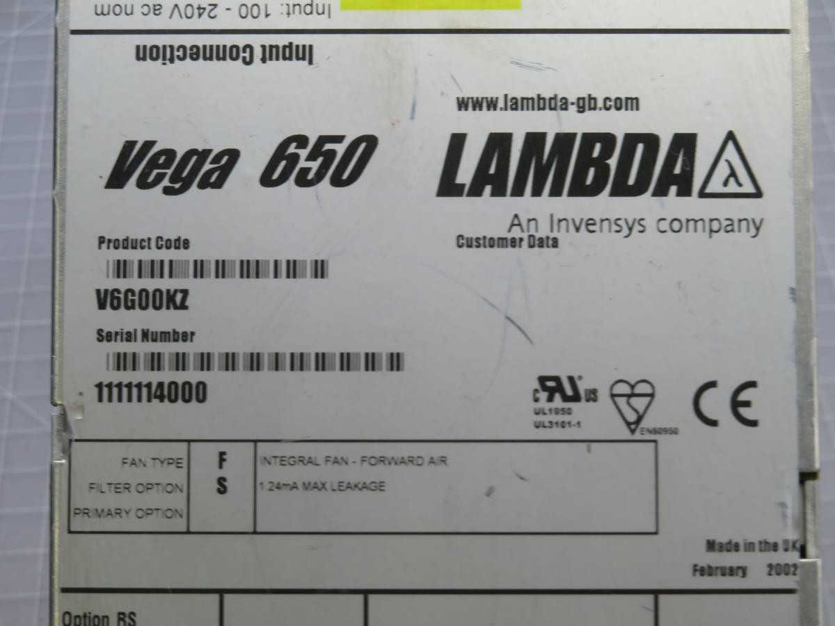 LAMBDA ELECTRONICS V6G00KZ POWER SUPPLY T244860 - POWER SUPPLIES