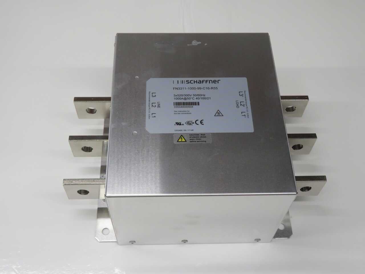 SCHAFFNER FN3311-1000-99-C16-R55 3-PHASE COMPACT POWER LINE EMC/RFI FILTER, 1000A CLASS, SCREW TERMI - LINE FILTERS