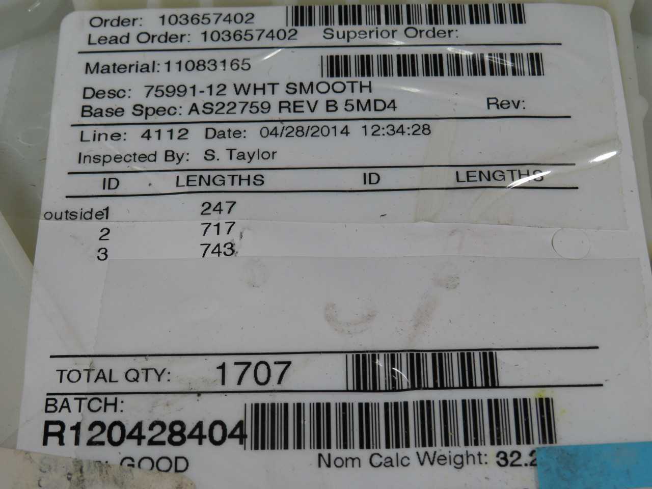 NEXANS M22759/91-12-9 75991-12 WHT SMOOTH MIL SPEC CABLE 1600 FT T190401 - ELECTRICAL WIRE