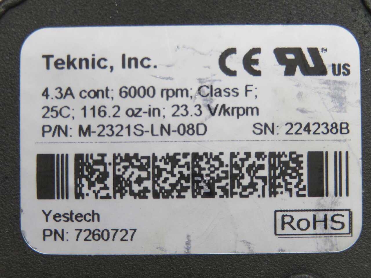 TEKNIC M-2321S-LN-08D 7260727 DC SERVO MOTOR T271044 - INDUSTRIAL PARTS