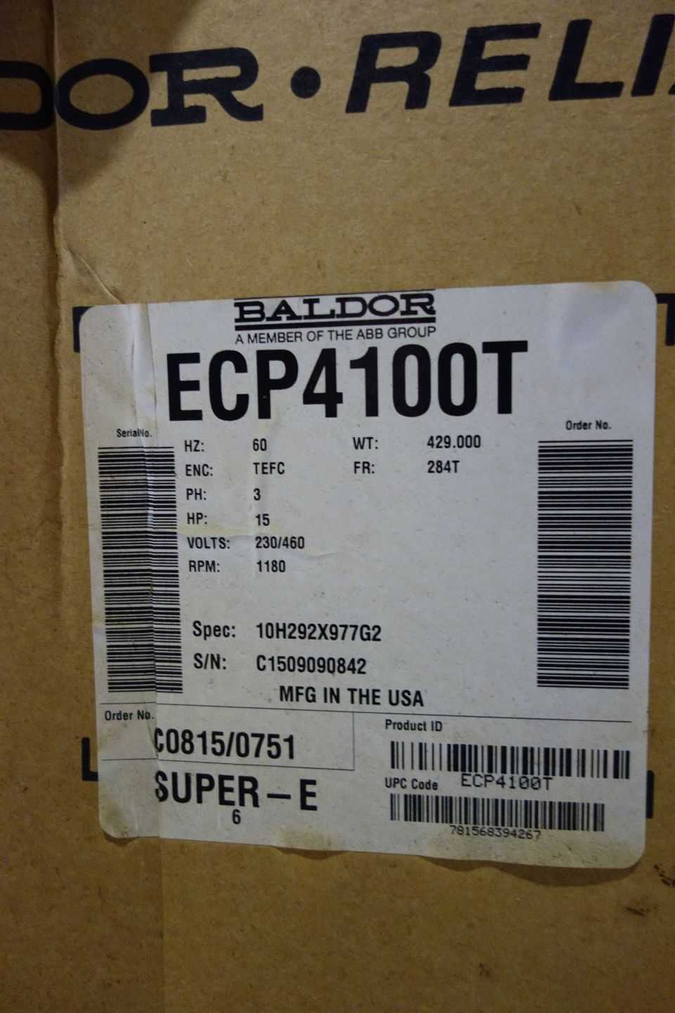 Baldor Motor ECP4100T, 15 HP, 3 Phase, 1180 RPM, 230/460 V, Frame 284T - AC MOTOR