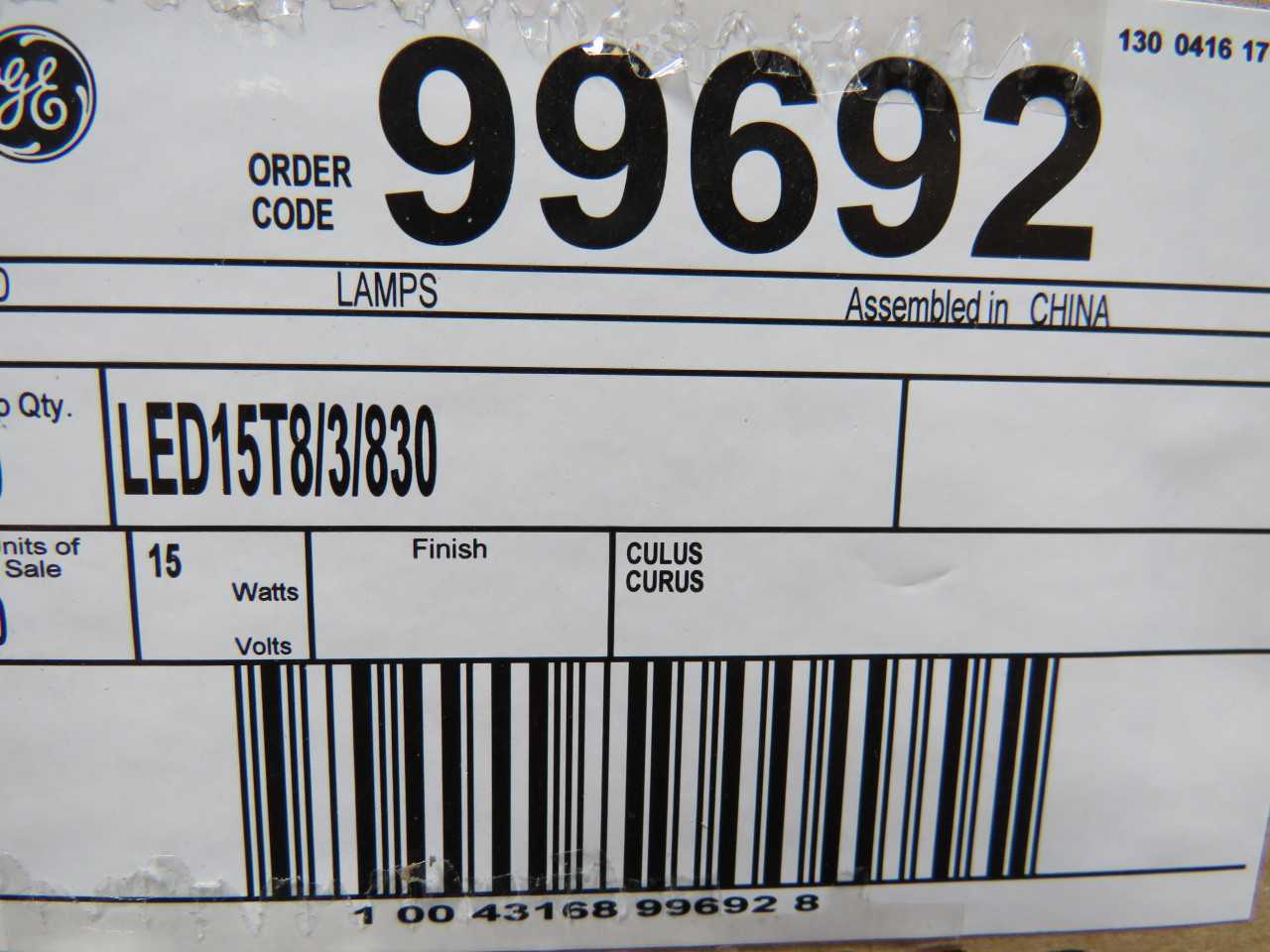 LOT OF 380 GE 99692 LED15T8/3/830
T8 13 WATT LED STRAIGHT TUBE 36 INCH MEDIUM BI-PIN (G13) 3000K RE - LIGHTING