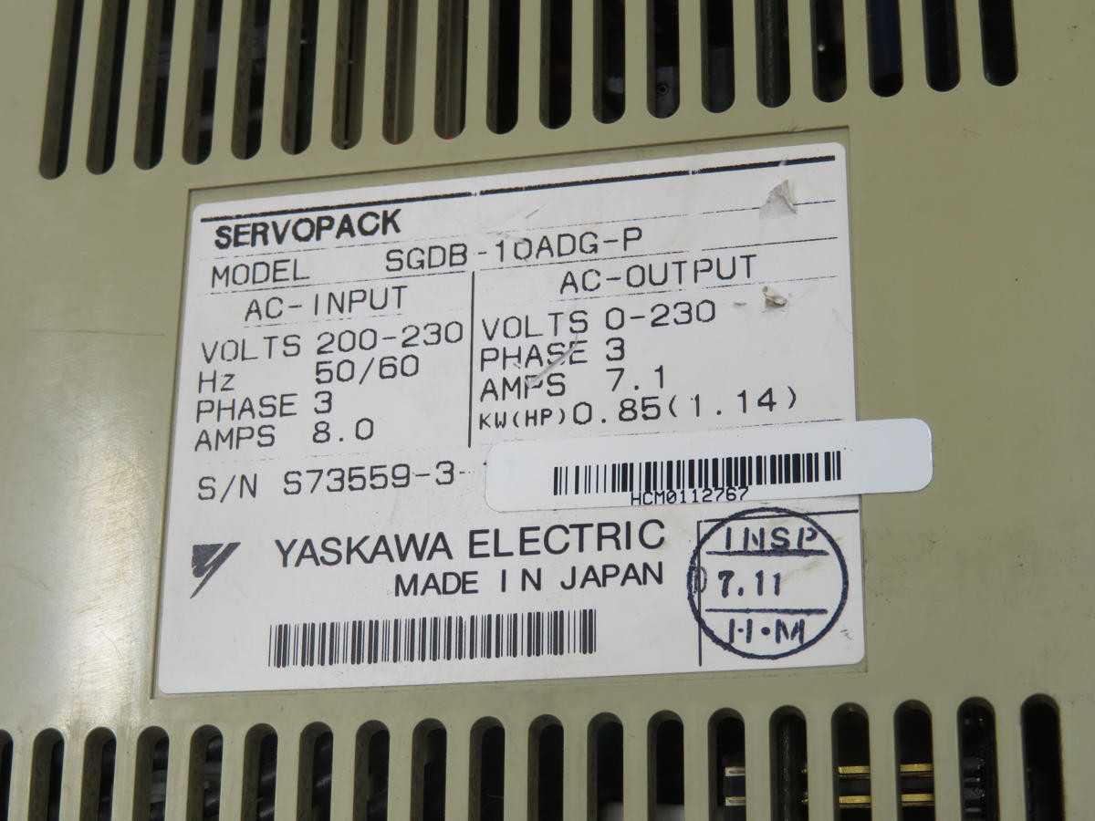 YASKAWA ELECTRIC SGDB-10ADG-P SERVO DRIVE T229353 - SERVO