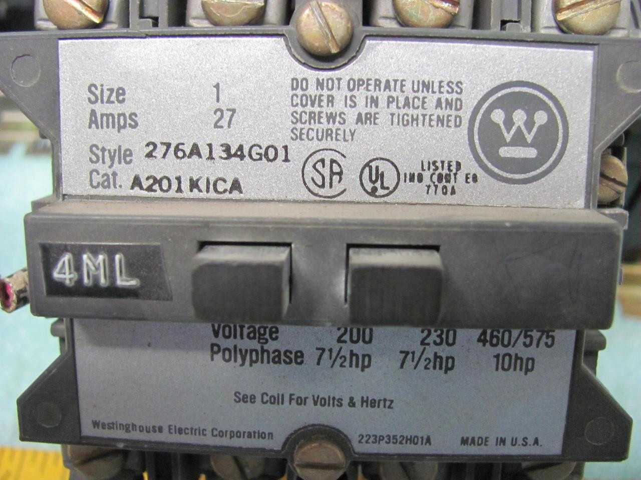 7 WESTINGHOUSE A201K1CA STARTER T7252 - MOTOR STARTERS