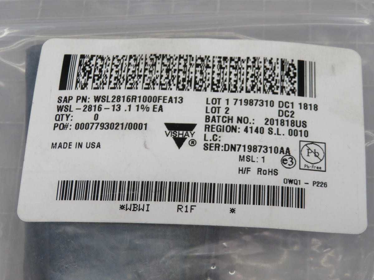 1550 Vishay WSL2816R1000FEA13 Current Sense Resistors SMD T195890 Lot - METAL FABRICATION