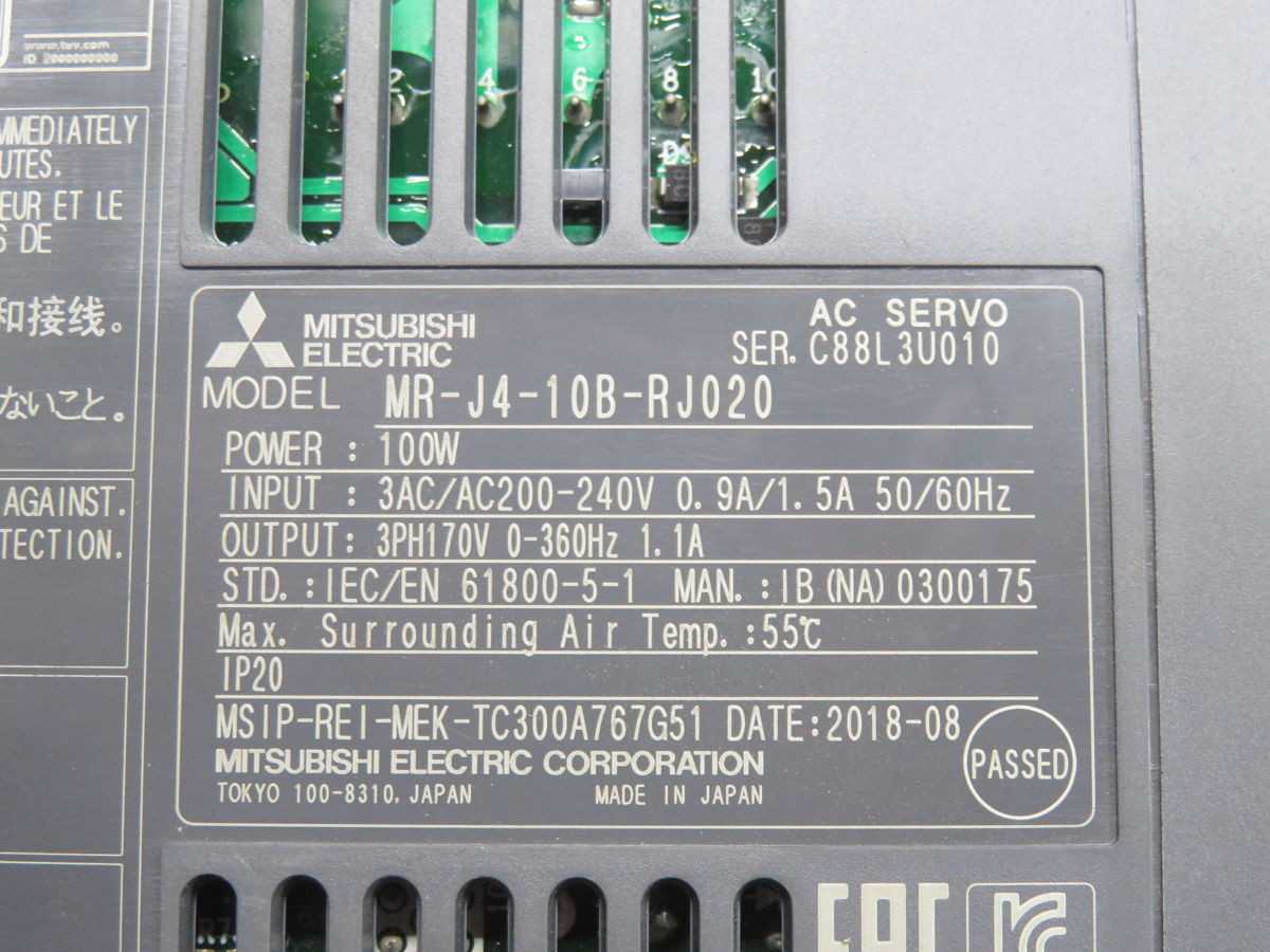 MITSUBISHI MR-J4-10B-RJ020 AC SERVO DRIVE T254787 - SERVO