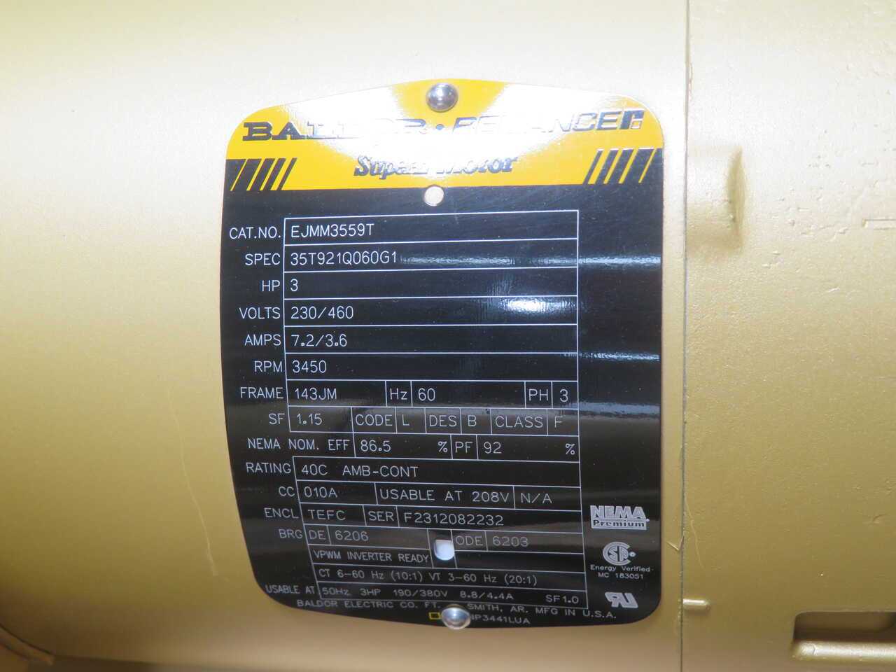 BALDOR EJMM3559T 35T921Q060G1 3 HP, 3450 RPM, 3-PHASE TEFC CLOSE-COUPLED PUMP MOTOR - AC MOTOR