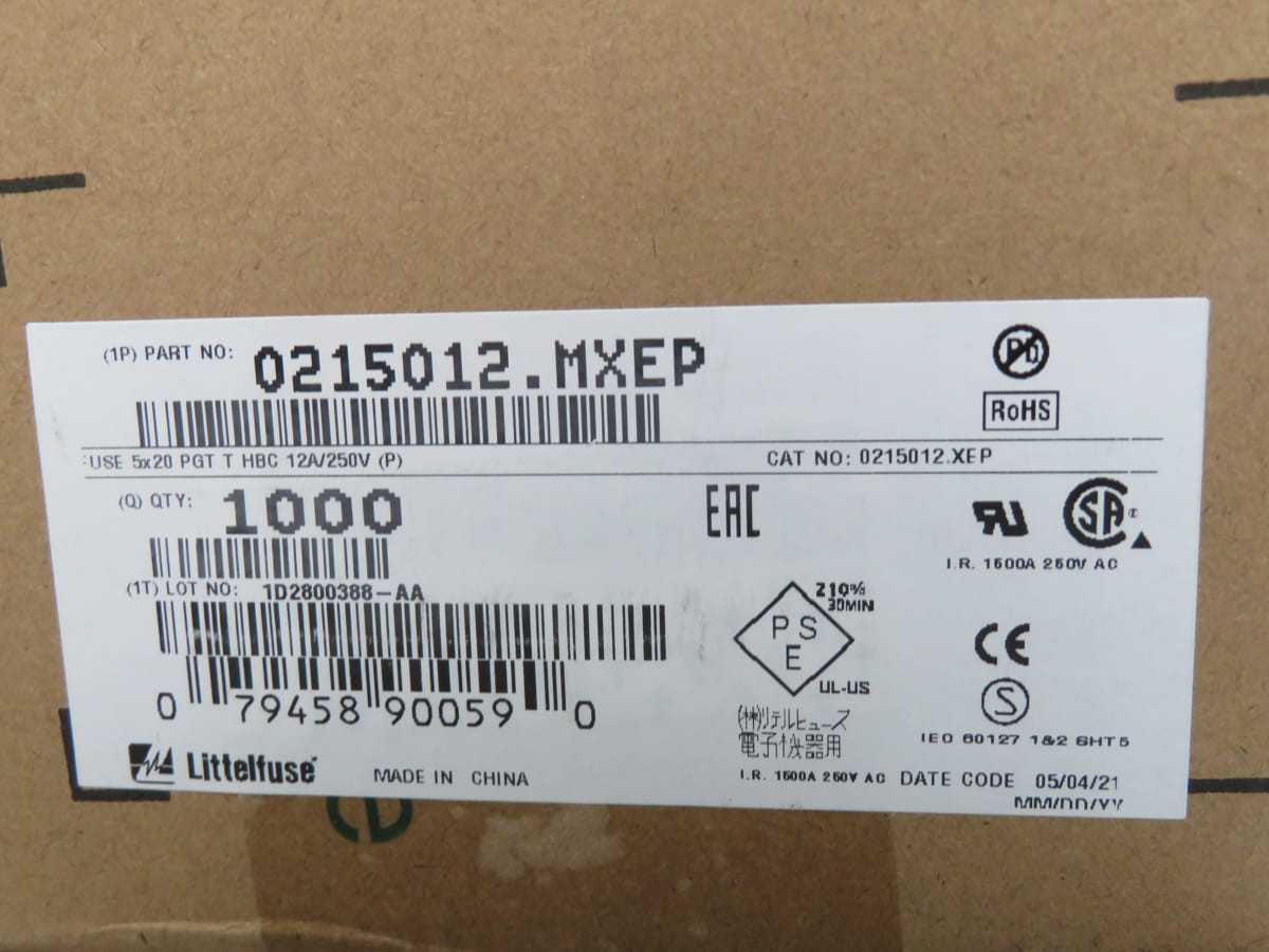 LOT OF 1000 LITTELFUSE 0215012.MXEP CARTRIDGE FUSES 250V 12A T196504 - FUSES