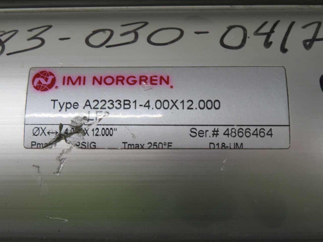 IMI NORGREN A2233B1-4.00X12.000 PNEUMATIC CYLINDER T270049 - PNEUMATIC CYLINDERS & ACTUATORS