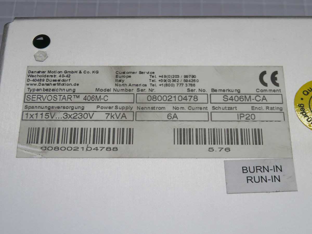 Danaher Motion Servostart 406M-C Servo Amplifier T256826 - INDUSTRIAL PARTS