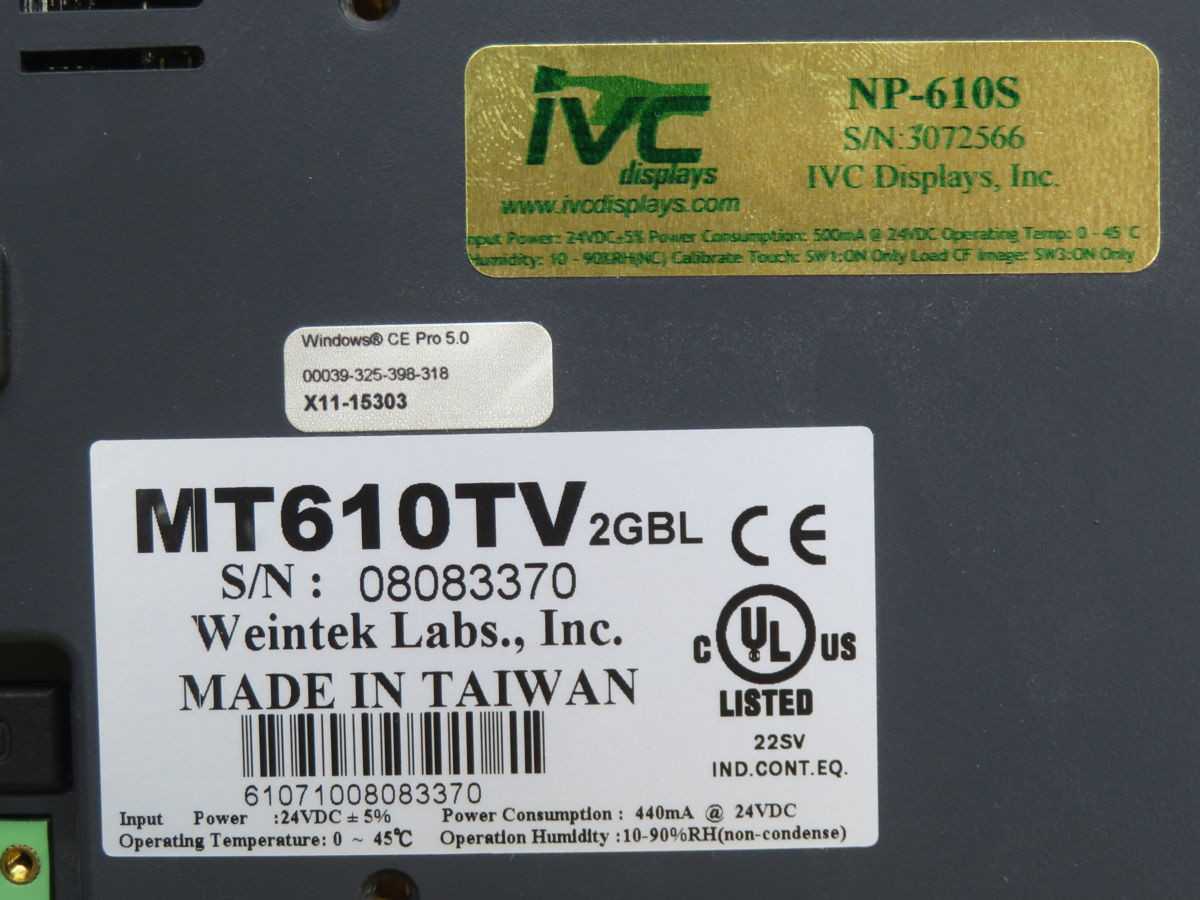 WEINTEK LABS MT610TV 2GBL TOUCH PANEL DISPLAY T258989 - OPERATOR INTERFACE PANELS
