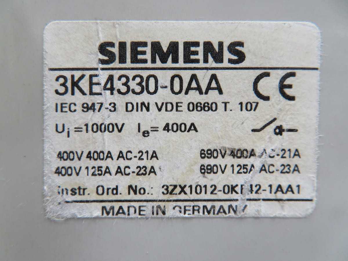 SIEMENS 3KE4330-0AA LOAD BREAK SWITCH T202956 - CIRCUIT BREAKERS