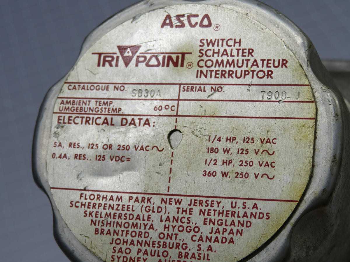 ASCO SB30A Pressure Switch T213002 - Reliable Pressure Control Solution - SWITCHES