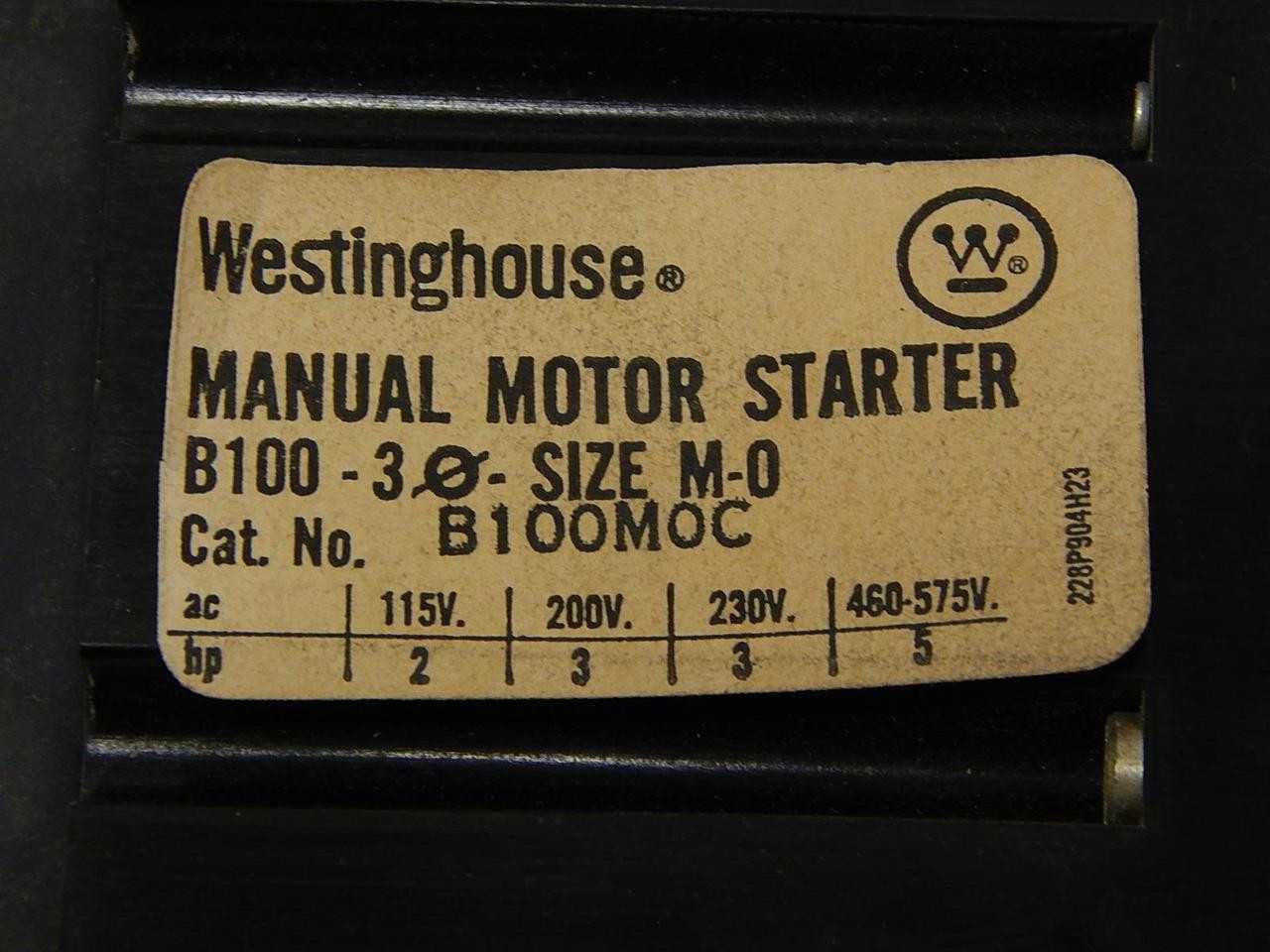 WESTINGHOUSE B100M0C MANUAL MOTOR STARTER T85564 - CONTACTORS