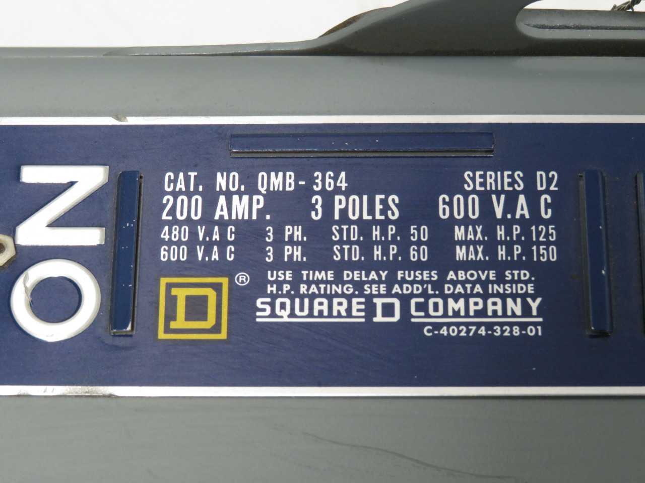 Square D QMB-364 Phase Switch 600VAC 200A 3 Poles T175585 - ELECTRICAL COMPONENTS