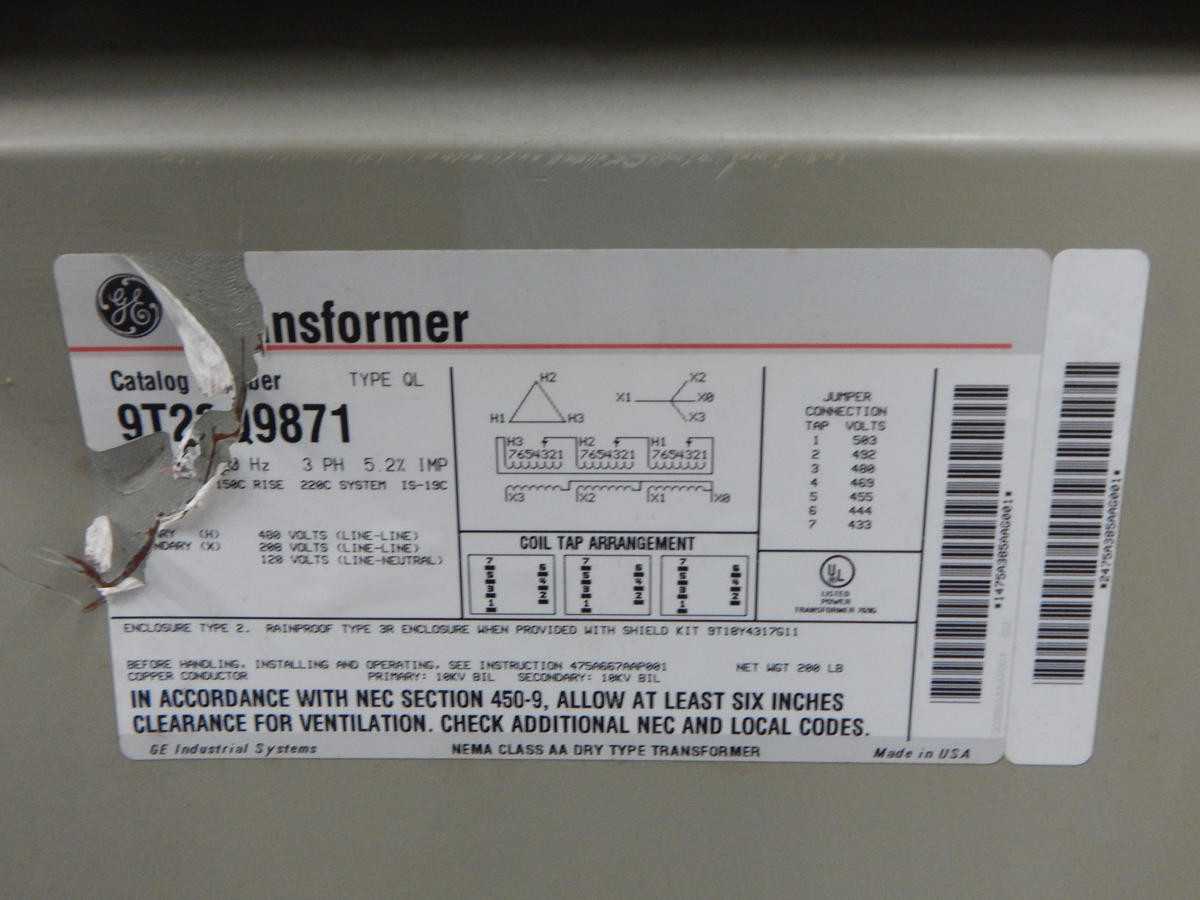 GE 9T23Q9871 TYPE QL TRANSFORMER 15 KVA 3 PH M2540 - DRY TRANSFORMERS