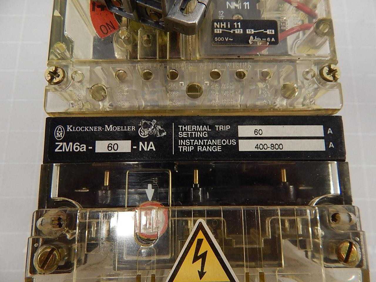 KLOCKNER MOELLER NZMH6-63 ZM6A-60-NA 60 A 600 VAC CIRCUIT BREAKER T60848 - CIRCUIT BREAKERS