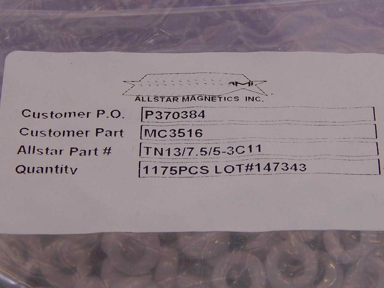 LOT OF 1175 ALLSTAR MAGNETICS P370384 MC3516 TN13/7.5/5-3C11 POWER TOROIDAL CORES FERRITES T99174 - POWER TRANSMISSION