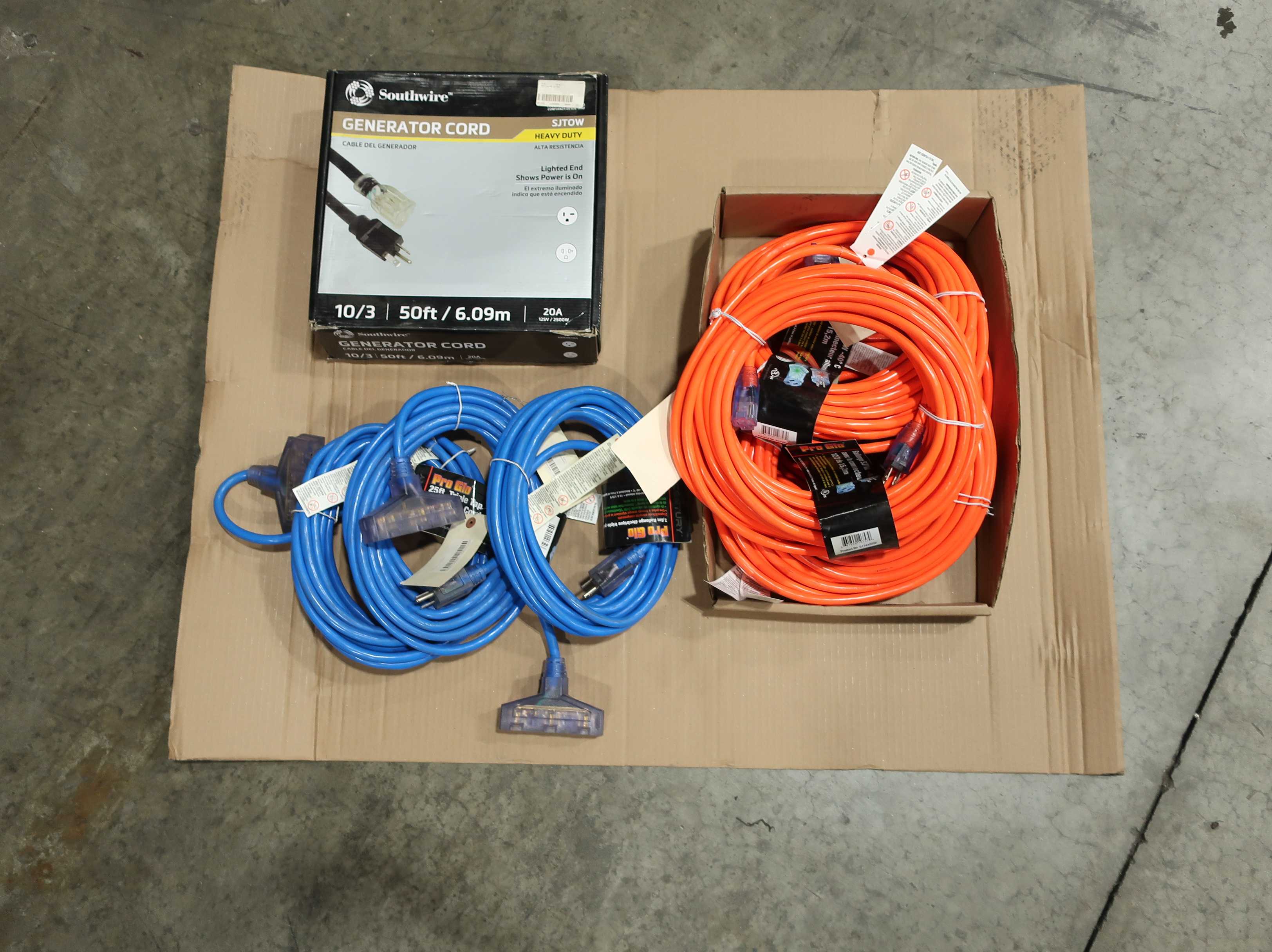 SKU 1784901 - TOTE OF ASSORTED EXTENSION CORDS - ELECTRONIC COMPONENTS