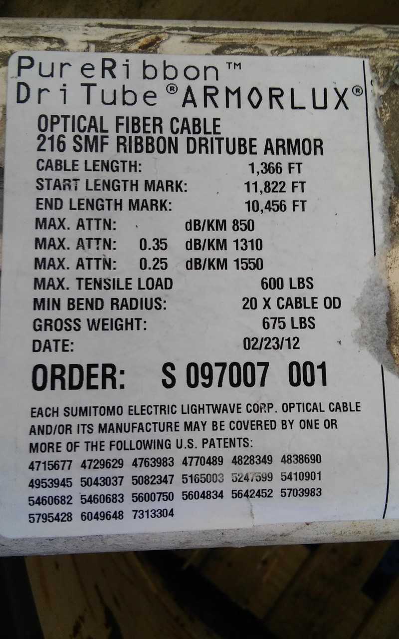FIBER OPTIC CABLE ROLL 216 SMF (1366 FT) T72663 - FIBER OPTIC CABLE