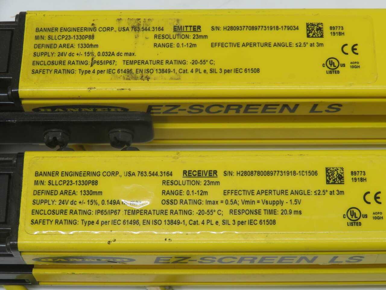 BANNER SLLCP23-1330P88 LS SAFETY LIGHT CURTAIN EMITTER RECEIVER PAIR - SENSORS