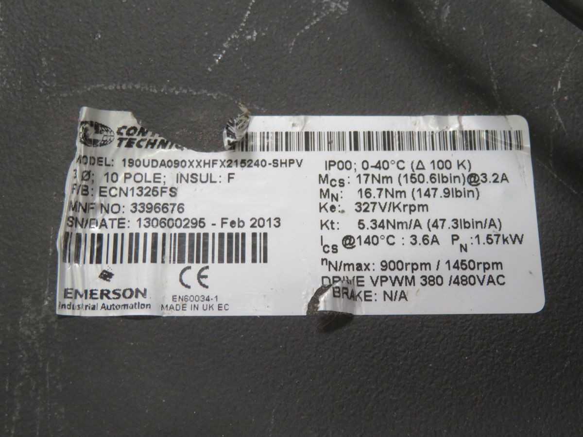 EMERSON 190UDA090XXHFX215240-SHPV 3396676 UNIMOTOR HD SERVO MOTOR T260487 - SERVO