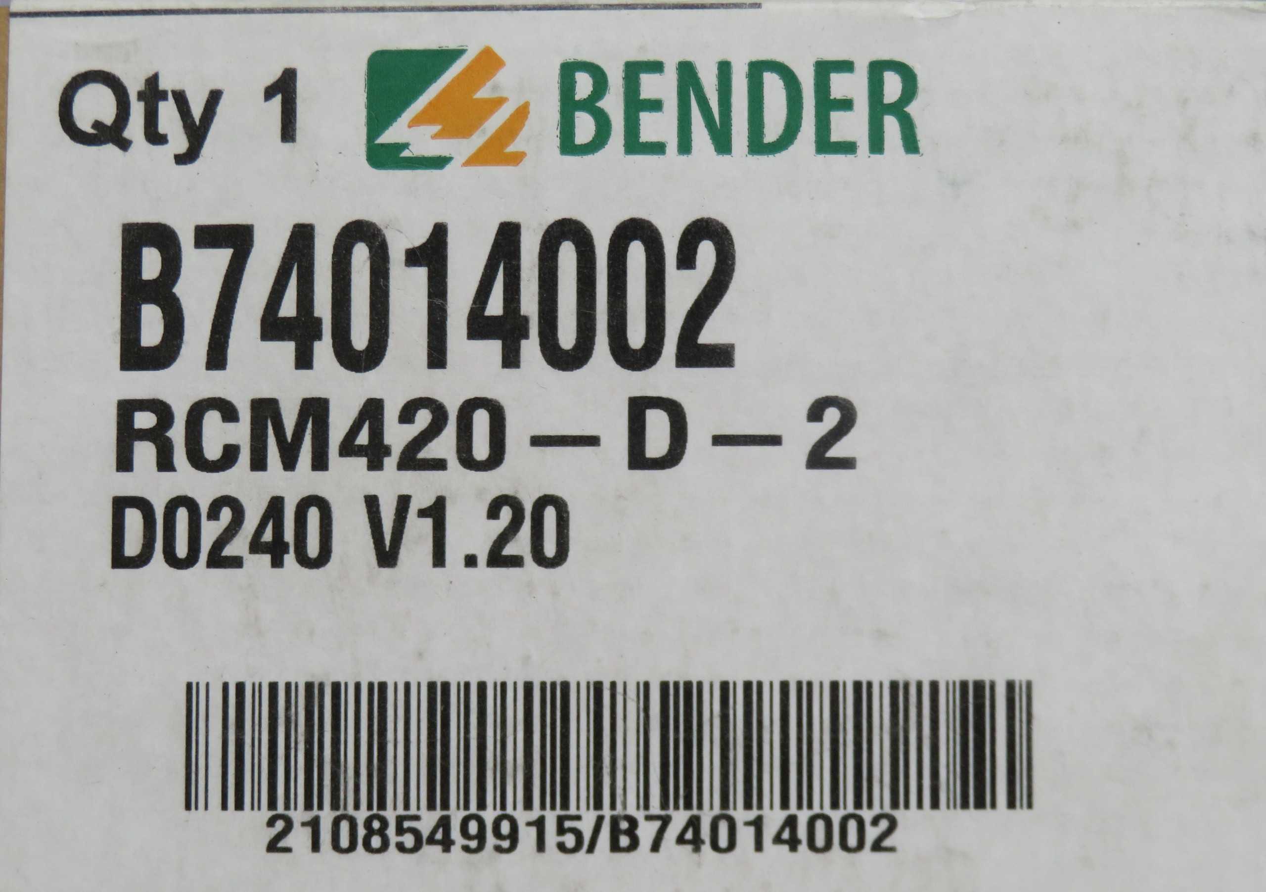 BENDER RCM420-D-2 2108549915/B74014002 BENDER RCM420-D RESIDUAL CURRENT MONITOR - INSTRUMENTATION