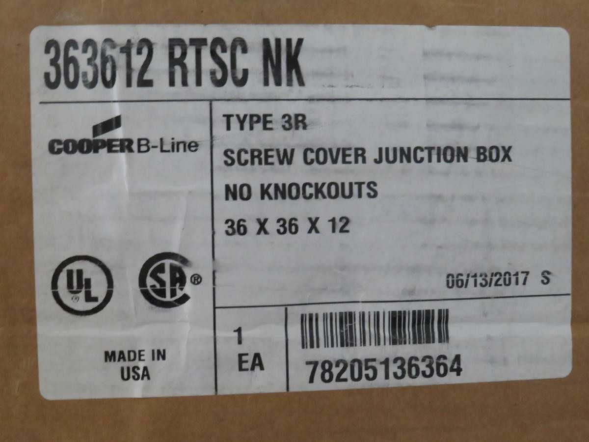 COOPER B LINE 363612 RTSC NK 782005136364 TYPE 3R SCREW COVER JUNCTION BOX 36X36X12 T191995 - ELECTRICAL COMPONENTS