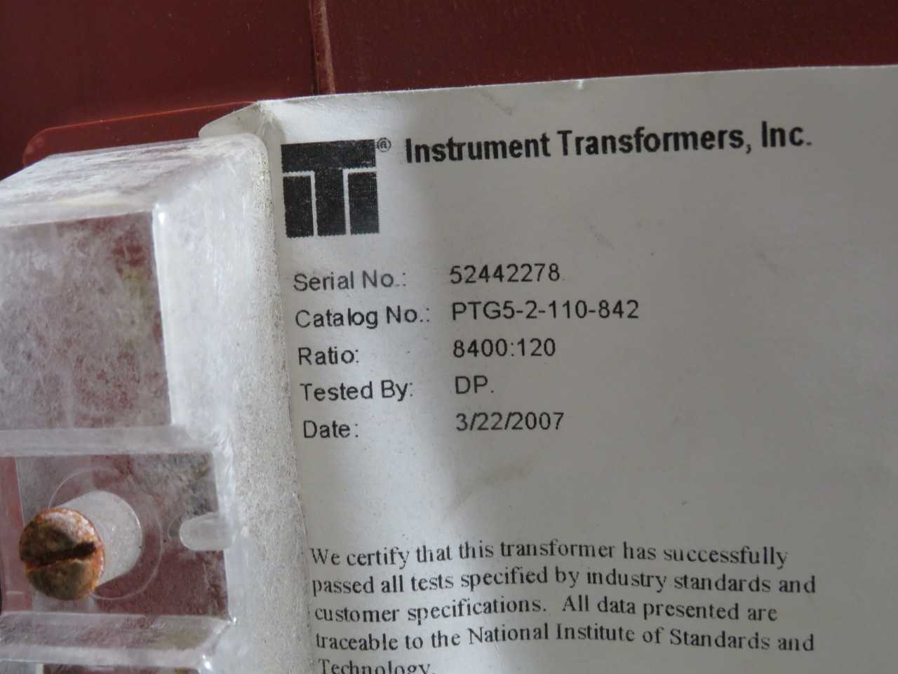 INSTRUMENTS TRANSFORMER PTG5-2-110-842 VOLTAGE POTENTIAL TRANSFORMERS
8300:120 T187678 - POWER TRANSFORMERS