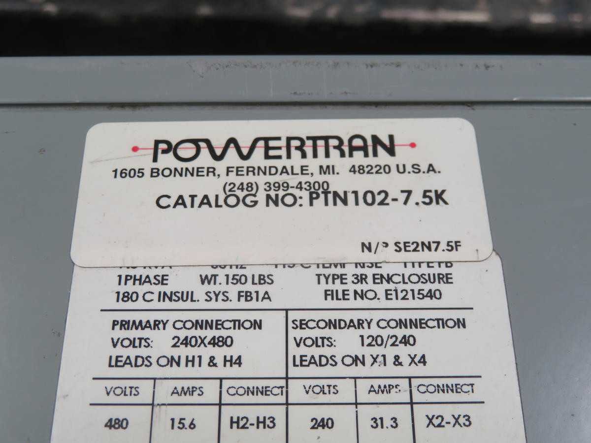 POWERTRAN PTN102-7.5K TRANSFORMER T201638 - DRY TRANSFORMERS
