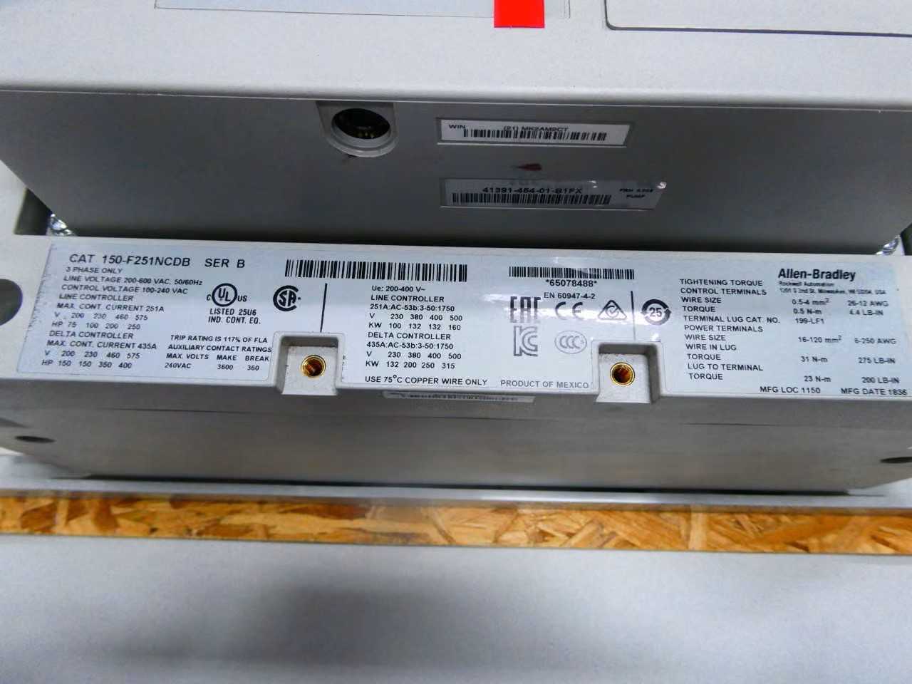 SKU 1787554 - LOT OF 1 ALLEN BRADLEY 150-F251NCDB 251A AMP 200HP 100-240V-AC SOFT STARTER - MOTOR STARTERS